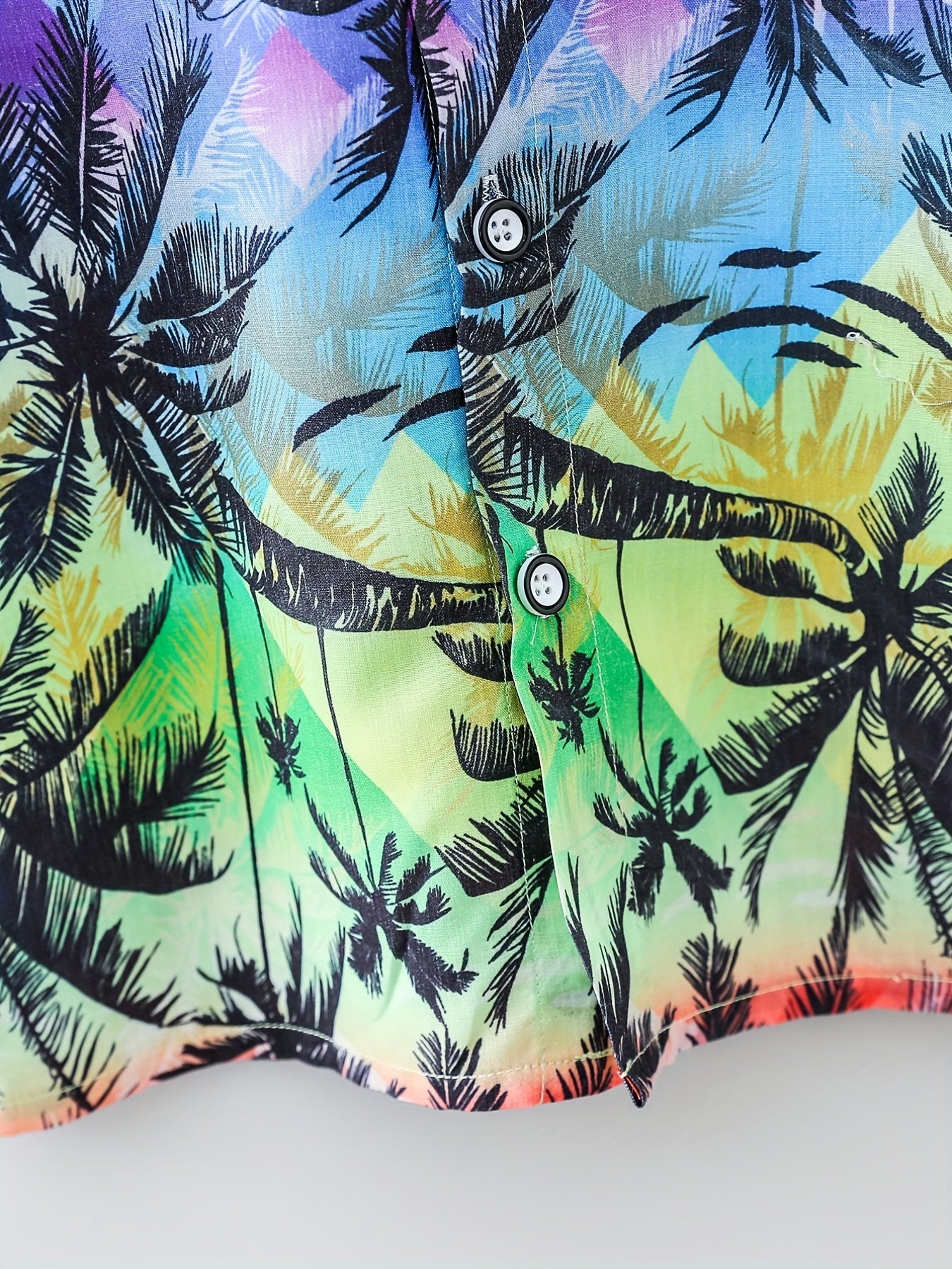 Boys Colorful Flower And Trees Short Sleeve Shirt