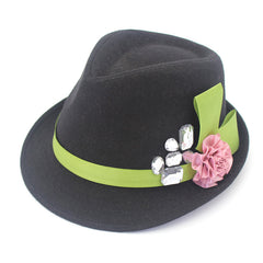 Women Flower Decor Fedora Hat Top Hat British Style Bowler Hat