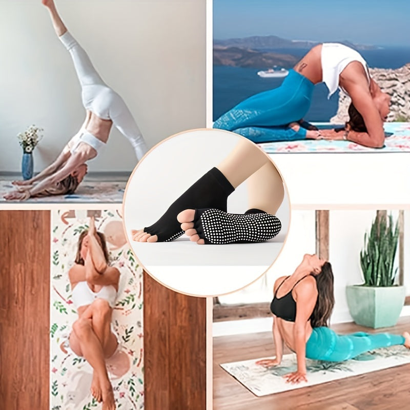 3 Pairs Yoga Socks Non Slip Grips Toeless For Women