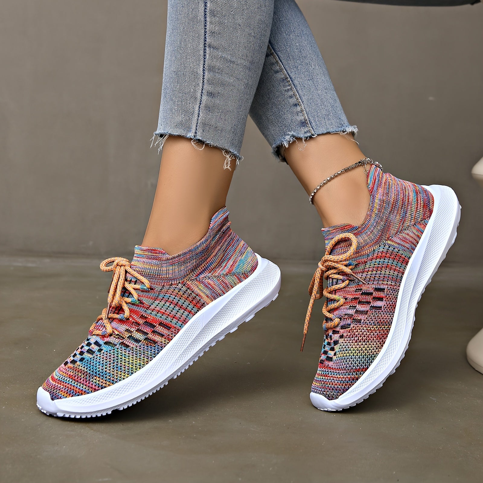 Colorful Mesh Breathable Woven Shoes Lightweight Running Shoes