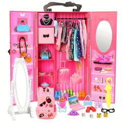 Dollhouse Furniture Doll Wardrobe Portable Closet DIY Gift Children Game