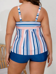 Stripe Print Tankini Set - Tank Top & Shorts