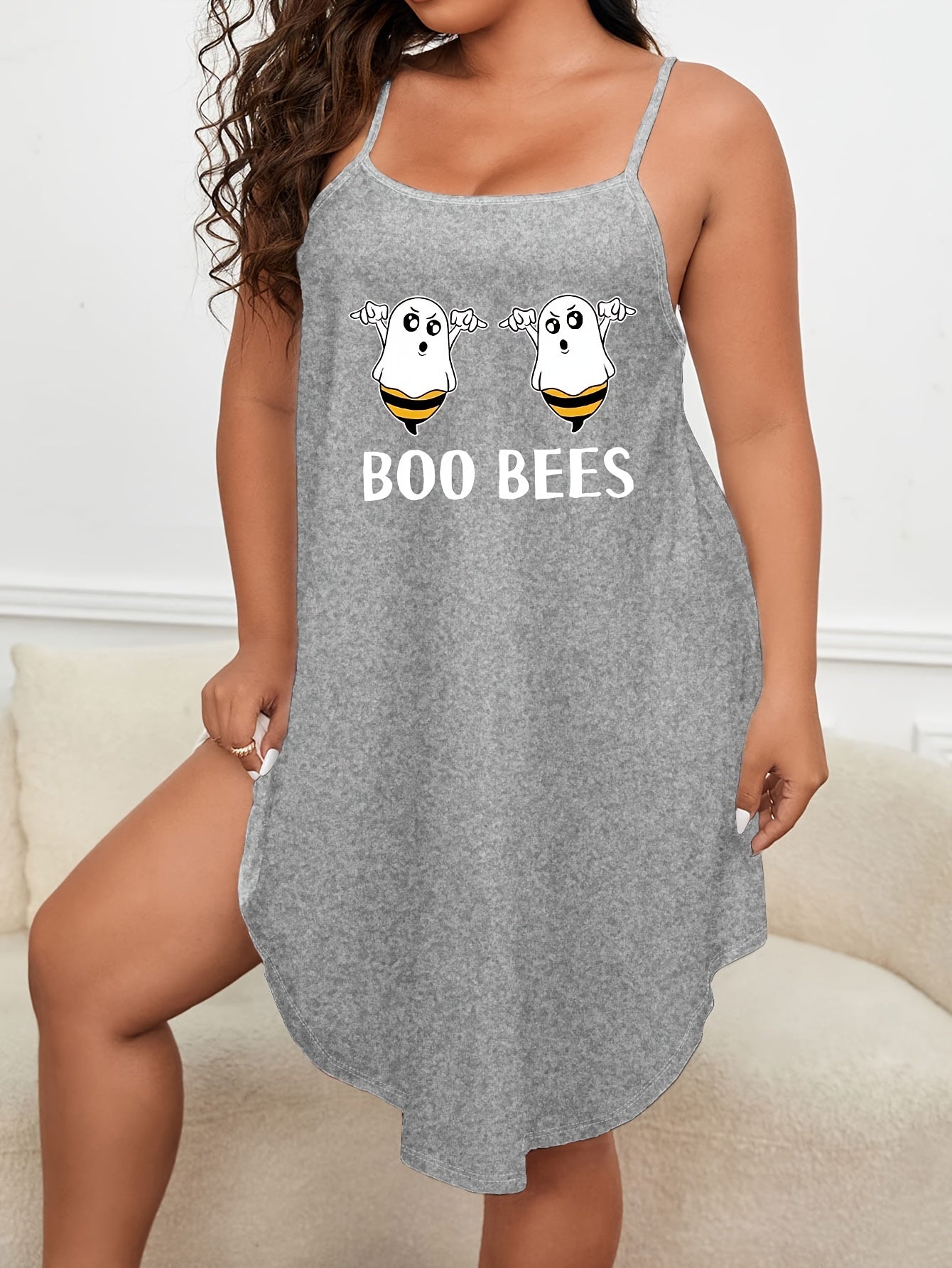Halloween Lounge Dress Women's Bee Ghost Print Stretch Cami Nightdress