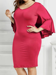 Sexy Dress Solid Layered Batwing Sleeve Bodycon Midi Dress