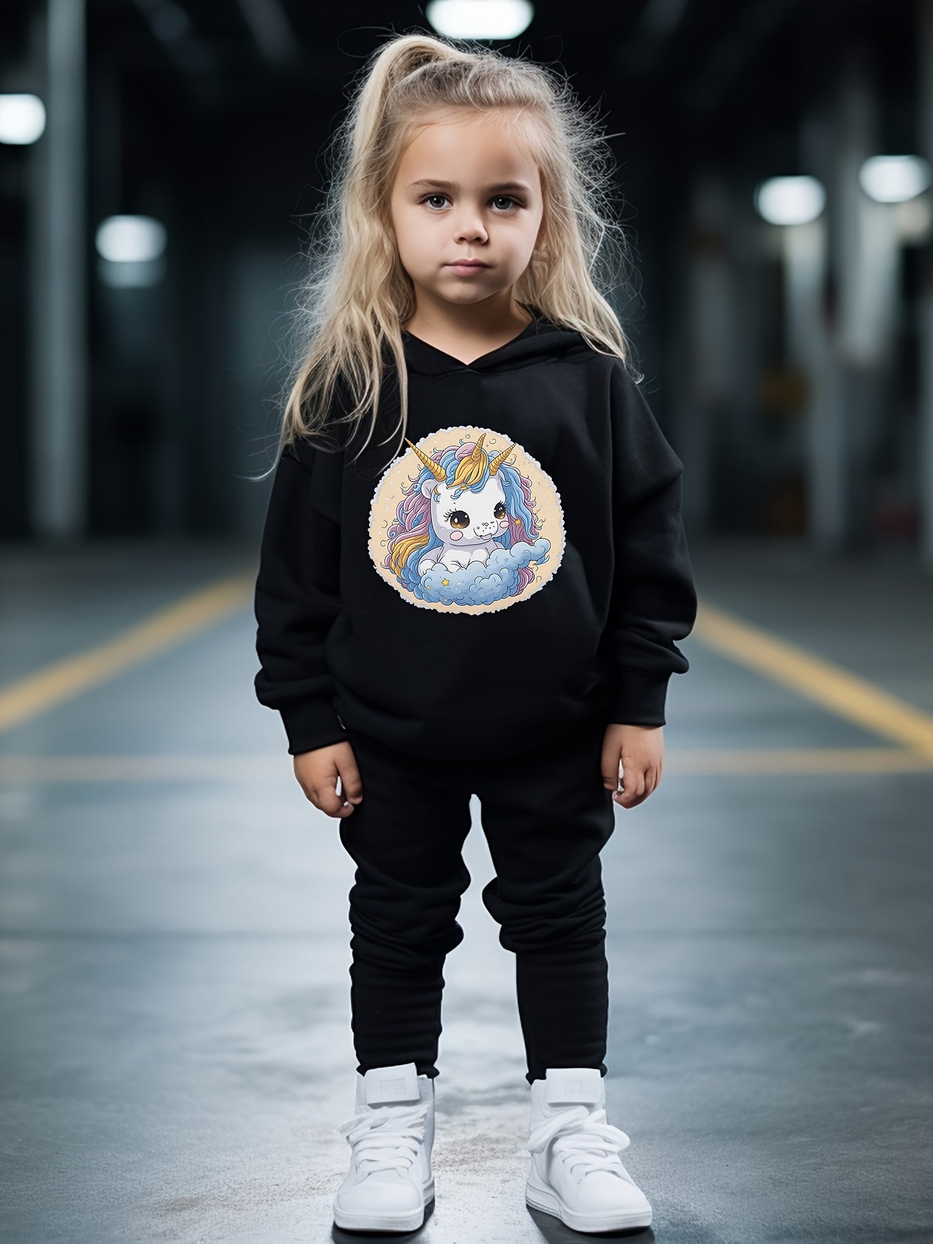 Chubby Unicorn Print Hoodies Pants Set for Kids