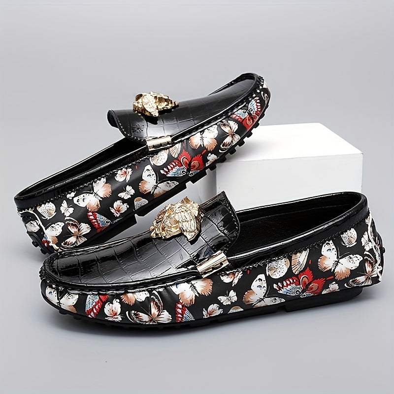 Men's Floral Print Slip On Loafers Smart Casual Walking Shoes
