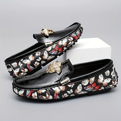 Men's Floral Print Slip On Loafers Smart Casual Walking Shoes