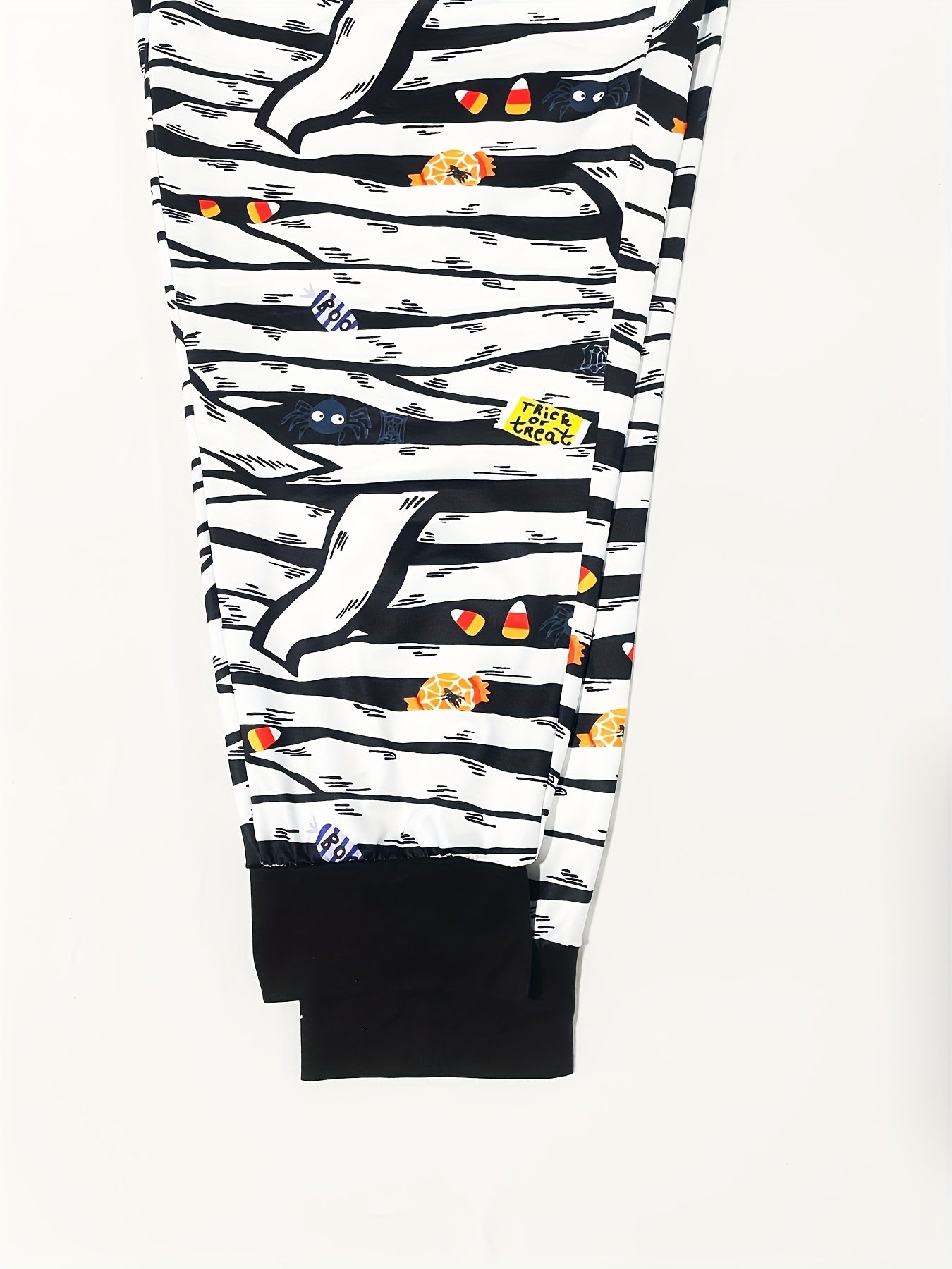 Halloween Gothic Pajama Set Women's Plus Stripe & Pumpkin Print