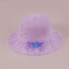 Girls Faux Pearl Bow Lace Hat Straw Sun Protection Kids Accessories