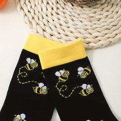 Cartoon Bee Print Socks Women's Comfy Mid Tube Stockings