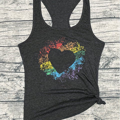 Rainbow Heart Print Tank Top Sleeveless Casual Summer Women's Clothing