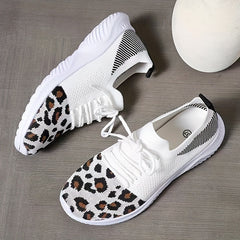 Leopard Printed Mesh Sneakers Lace Up Casual Shoes
