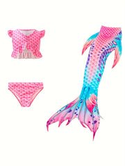 Mermaid Swimsuit 3pcs Ruffle Bikini Set & Mermaid Tail Tie dye Bathing Suit