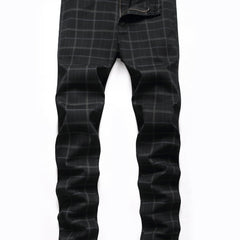Men s Slim Fit Plaid & Striped Slacks Vintage Style Stretch Dress