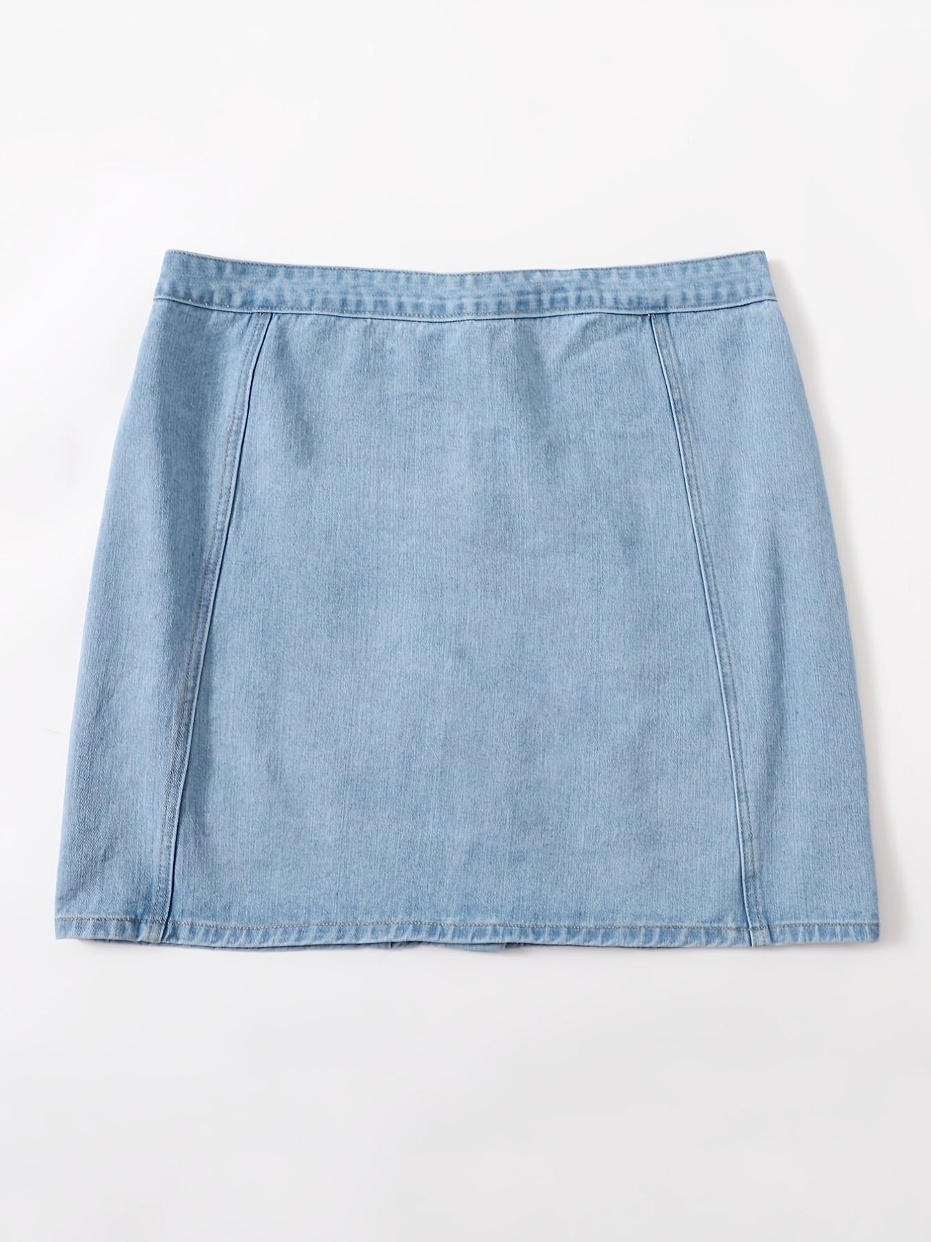 Button Front Mini Denim Skirt Women's Plus Solid Mini Denim Skirt