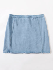 Button Front Mini Denim Skirt Women's Plus Solid Mini Denim Skirt