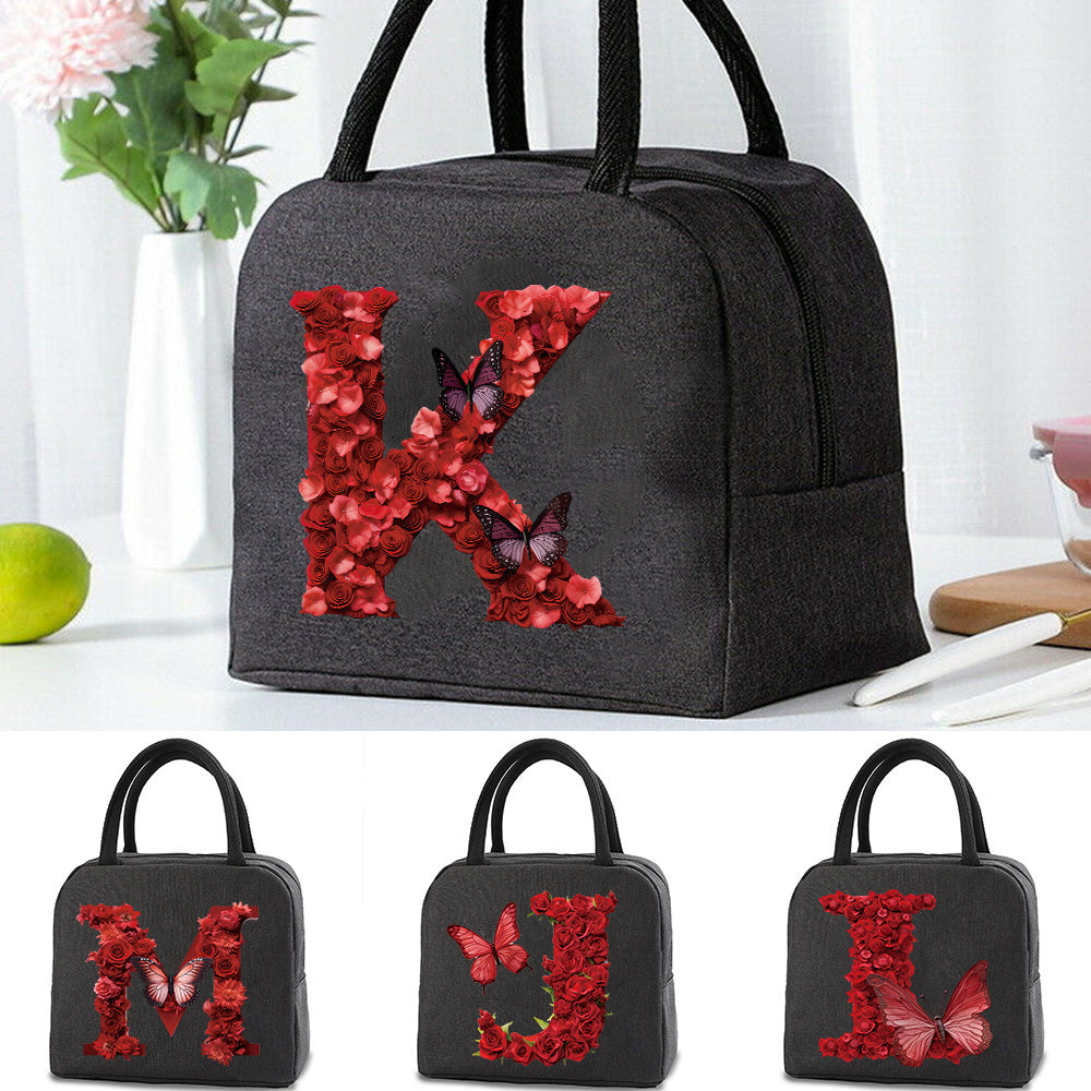 Red Rose & Butterfly Insulated Lunch Bag Waterproof Tote for School Office Picni