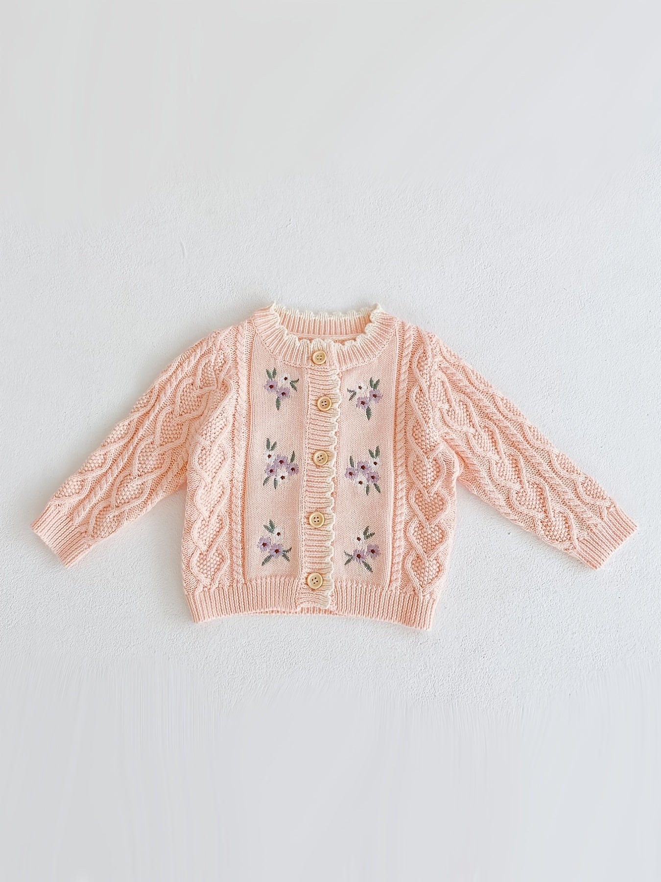Kids Small Flower Embroidered Cotton Knitted Cardigan