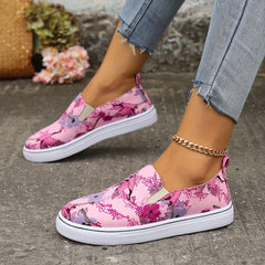 Flamingo Flower Print Pink Flat Skate Shoes