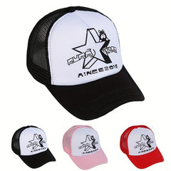 Star Bear Print Trucker Hat Mesh Baseball Cap Adjustable Sun Shade Dad Hats
