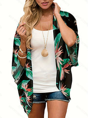 V Neck Print Cover Up Shirt Loose Fit Kimono