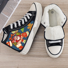 Santa Print Plush Lined Chunky Canvas Sneakers
