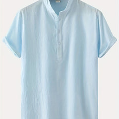 Men's Casual Cotton Short Sleeve Shirt for Summer Vacation