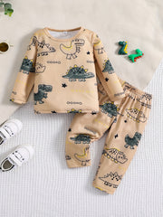 Baby Dinosaur Print Casual Outfit Set