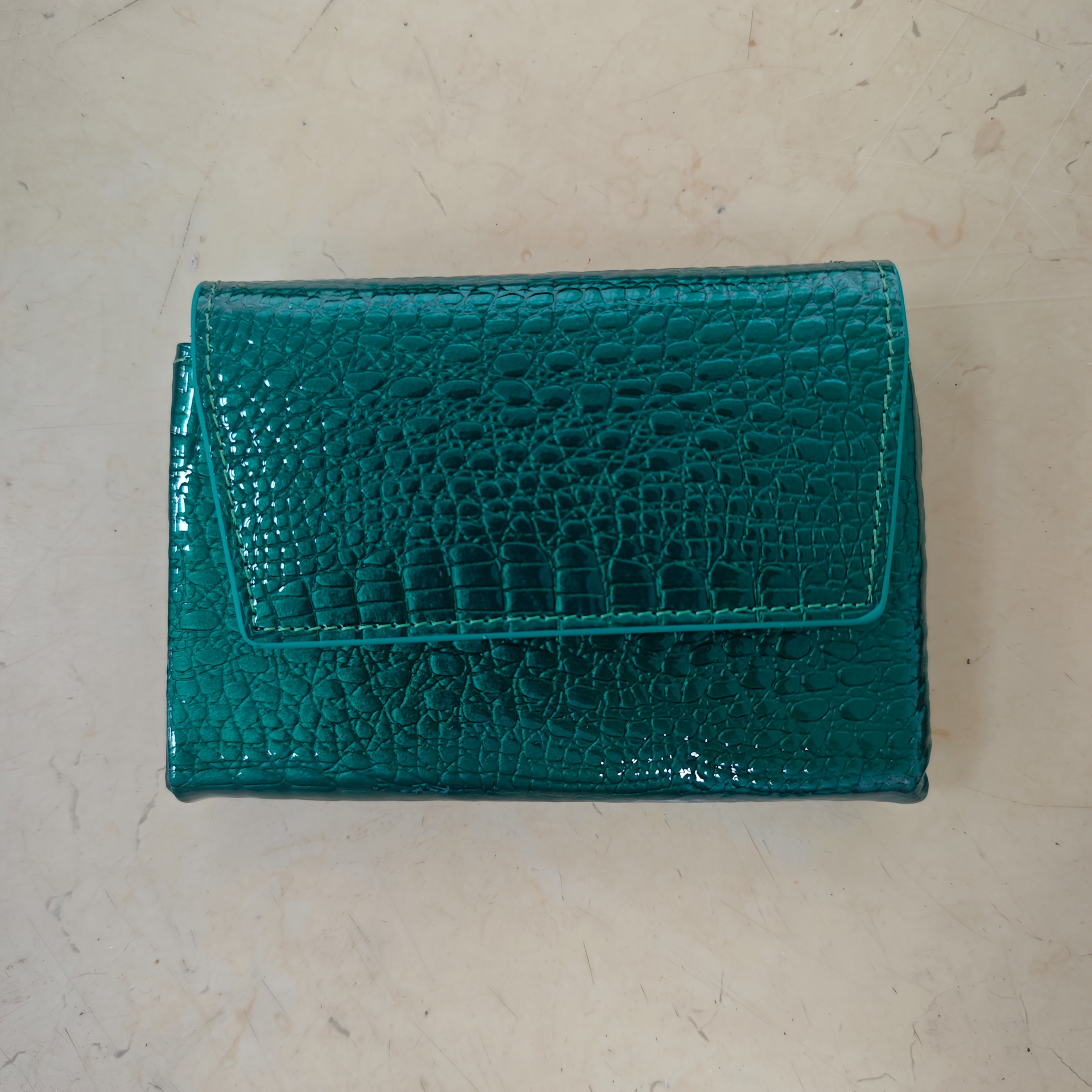 Green Croc Texture Wallet with Triple Magnetic Closure