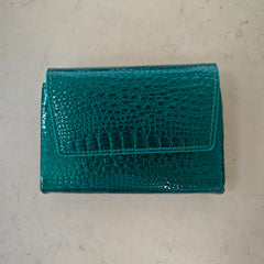 Green Croc Texture Wallet with Triple Magnetic Closure
