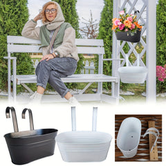 Metal Hanging Flower Pots Wall Mounted Garden Bucket with Hooks