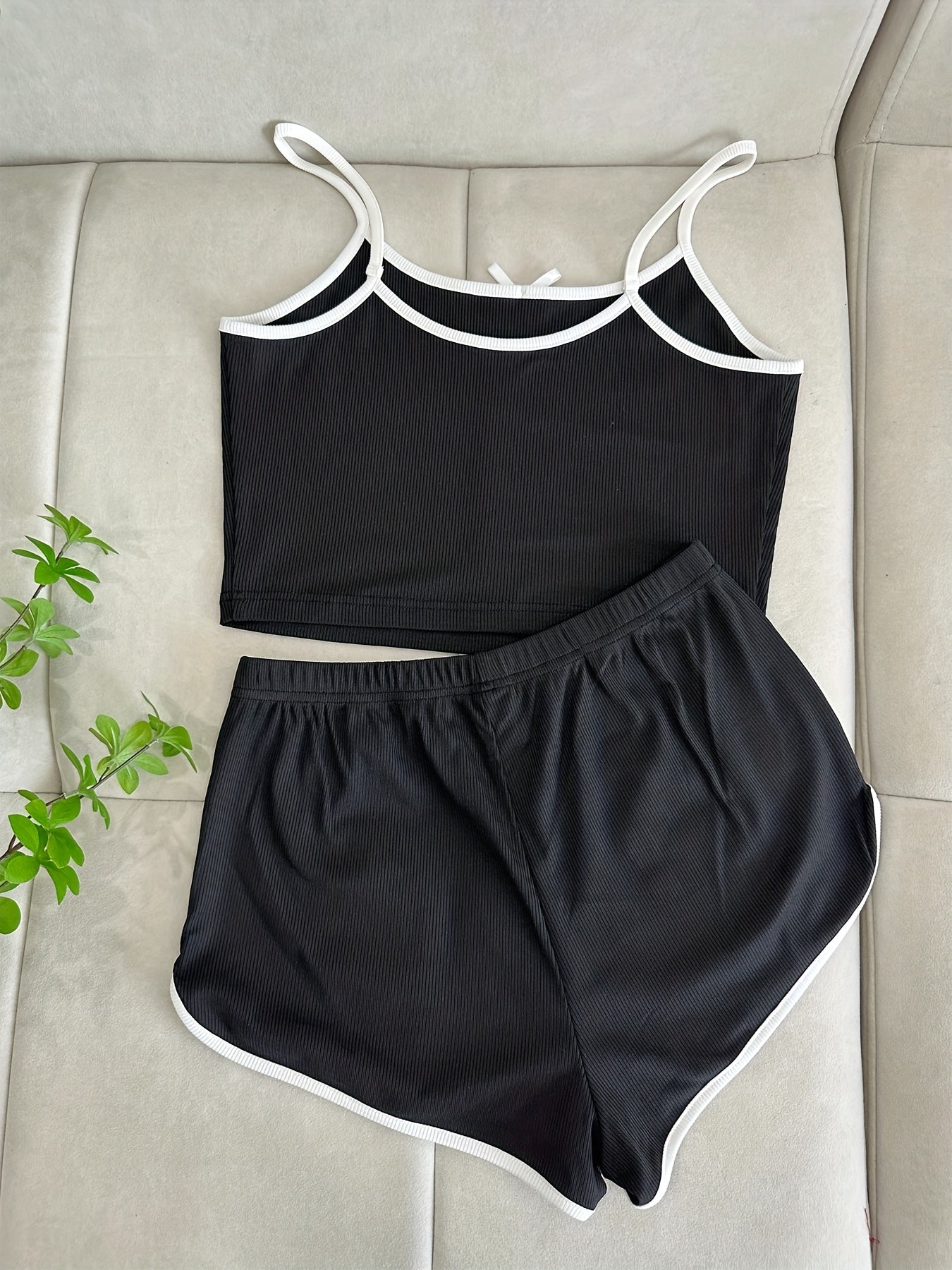 Solid Pajama Set Cami Top & Shorts Women's Sleepwear