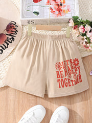 Toddler Girls BE HAPPY Flowers Graphic Elastic Waist Sports Shorts