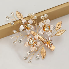 Golden Flower Bride Hair Clip Barrettes Wedding Hair Jewelry
