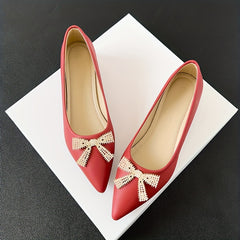 Metallic Bowknot Decor Slip On Low Heel Shoes