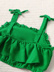 2pcs Toddler Girls Ruffle Cami Crop Tops & Leaf Skirt Set Kids Summer Clothes