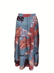 Boho Skirt Women's Plus Floral Print Pleated Maxi Skirt