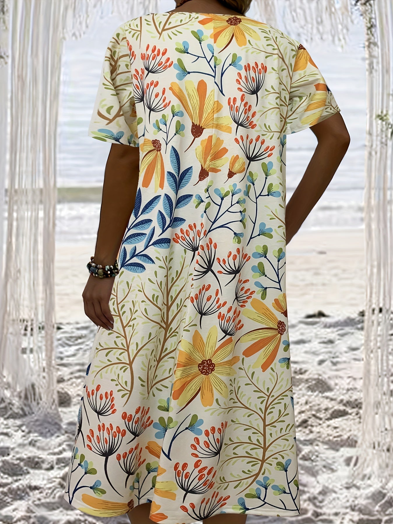 Retro Dress Women's Plus Floral Print Short Sleeve Dress