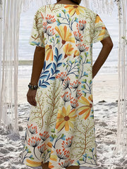 Retro Dress Women's Plus Floral Print Short Sleeve Dress