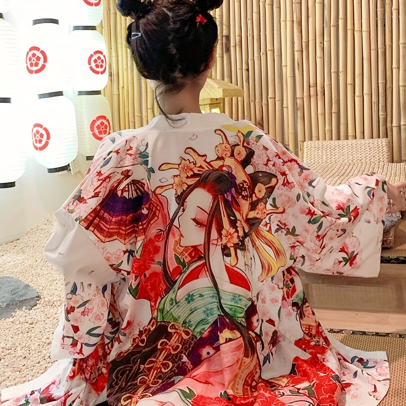 Graphic Print Open Front Kimono Casual Cover Up Kimono