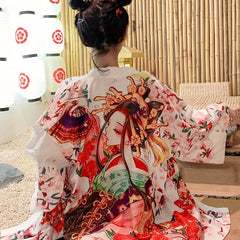 Graphic Print Open Front Kimono Casual Cover Up Kimono