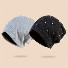 Faux Pearl Decor Beanie Hip Hop Solid Skull Cap Warm Bonnets For Women