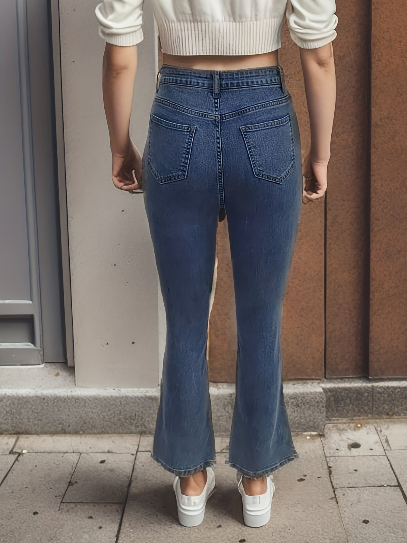 Vintage Flare Leg Jeans Street Slash Pockets Girls Denim Pants