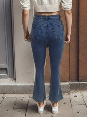 Vintage Flare Leg Jeans Street Slash Pockets Girls Denim Pants
