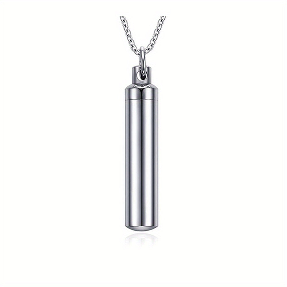 Stainless Steel Cremation Necklace for Ashes with Silver Urn Cylinder
