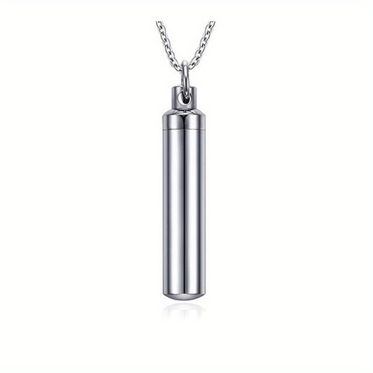 Stainless Steel Cremation Necklace for Ashes with Silver Urn Cylinder