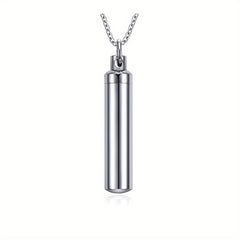 Stainless Steel Cremation Necklace for Ashes with Silver Urn Cylinder