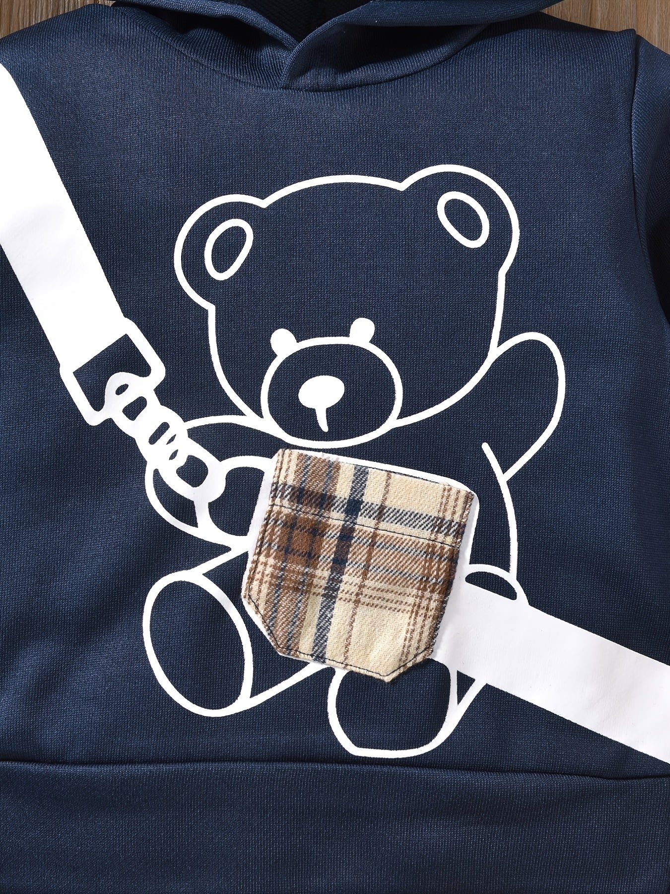 Baby Boy Bear Print Hooded Sweatshirt Plaid Pants 2pcs Set