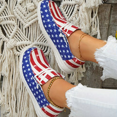 American Flag Printed Canvas Flat Sneakers for Women