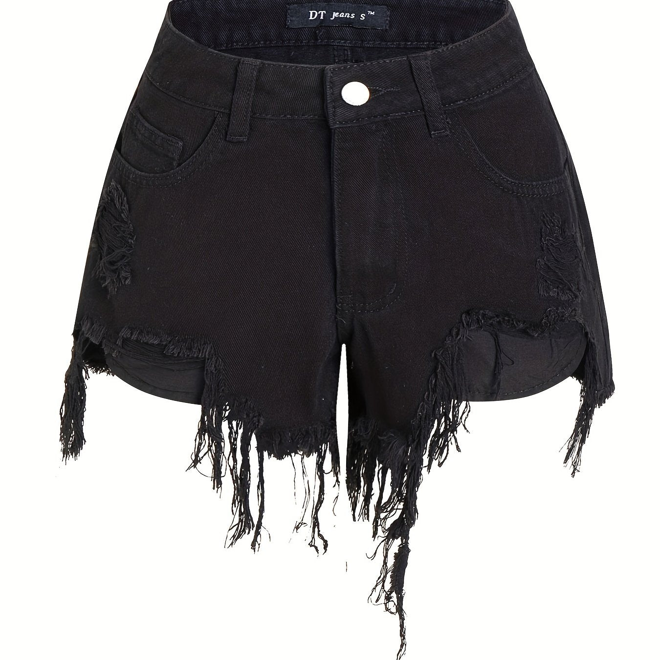 Button Fly Asymmetrical Denim Shorts